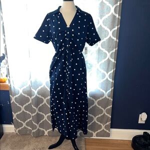Old Navy Navy Polka Dot Midi Dress